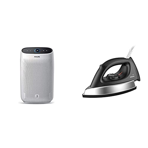 Philips AC1215/20 Air purifier, removes 99.97% airborne pollutants with 4-stage filtration & Philips GC181 Heavy Weight 1000-Watt Dry Iron (Black)