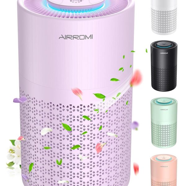 AIRROMI Air Purifier for Bedroom with True H13 HEPA 3-in-1 Filters, Pet Air Purifiers for Home Cat Pee Smell, Covers Up to 990 Ft², Quiet 360° intake Air Cleaner for Allergies Dust Smoke Odor Purple